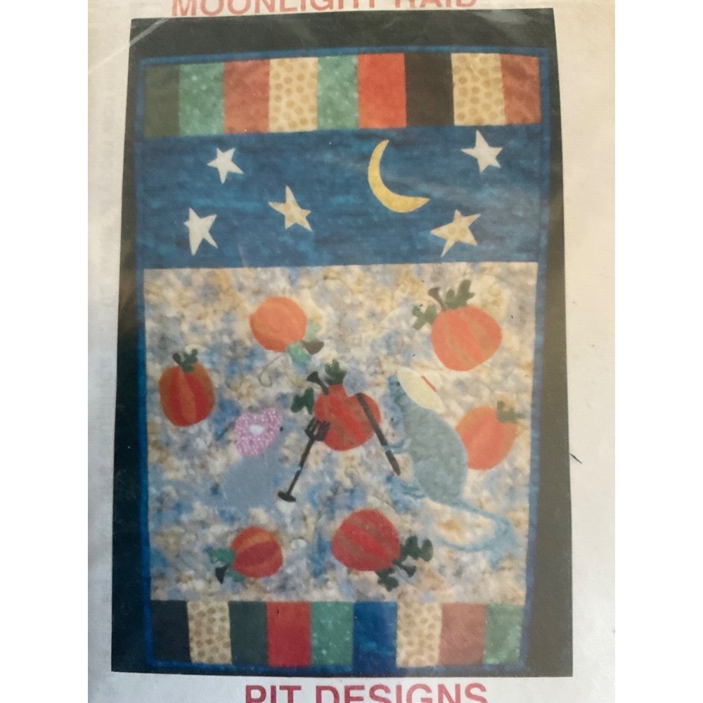 Moonlight Raid mice in pumpkin patch fall wall hanging Quilt applique Sewing Kit